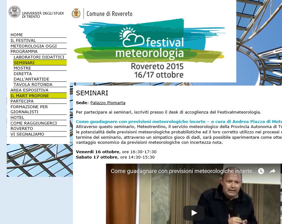 Seminari di METEOROLOGIA tenuti dal Socio Piazza
